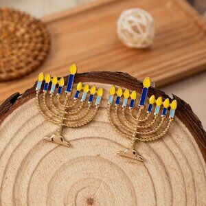 🕎HOST PICK🕎Large Gold Hanukkah Menorah Post Earrings Jewish Judaic
